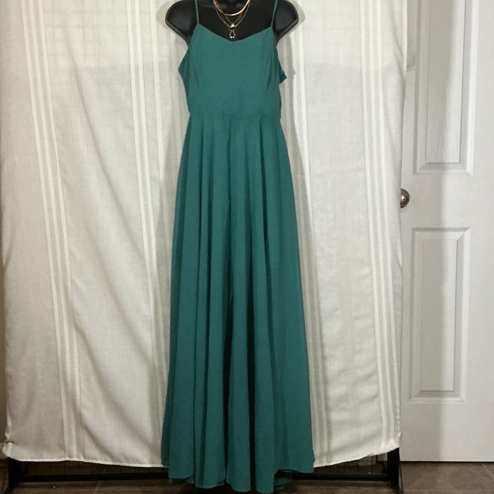 She + Sky Teal Green Maxi Dress Spaghetti Strap Flowy Sleeveless Size M - Picture 2 of 9